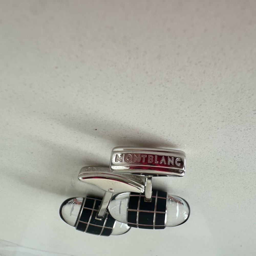 Montblanc Black and Silver Grid Cufflinks